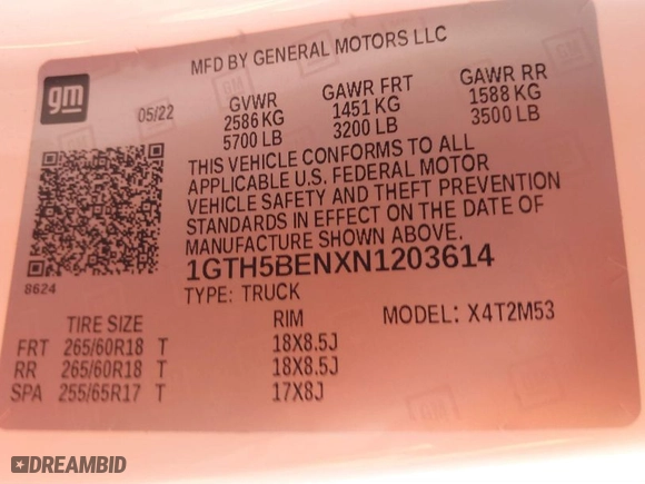 2022 GMC Canyon 2WD Elevation Standard with VIN 1GTH5BENXN1203614, listed as a IAAI auction lot 41403013 with 53,473 mi miles. Bid and sale history available at carsss.com. Image 9.