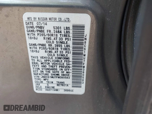 2015 Infiniti QX70 z VIN JN8CS1MU7FM380583, wystawiony jako IAAI lot #41937766 z przebiegiem 144 618 mil mil oraz . Historia ofert i sprzedaży dostępna na DreamBid. Obrazek 9.