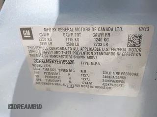 2014 GMC Terrain SLE with VIN 2GKALMEK2E6155326, listed as a IAAI auction lot 42779050 with 122,945 mi miles and . Bid and sale history available at DreamBid. Image 9.