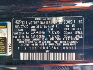 2021 Kia Telluride S with VIN 5XYP6DHC5MG108911, listed as a Copart auction lot 56204825 with 62,699 mi miles and Salvage title. Bid and sale history available at DreamBid. Image 13.