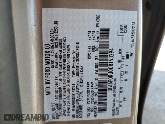 2016 Ford Fusion Titanium Hybrid with VIN 3FA6P0RU0GR153294, listed as a Copart auction lot 52723515 with 117,570 mi miles and Salvage title. Bid and sale history available at DreamBid. Image 14.