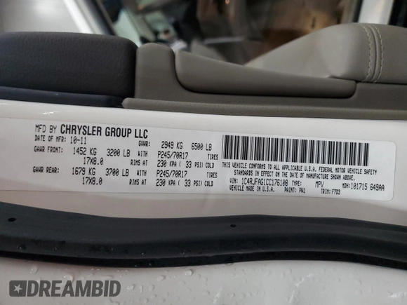 2012 Jeep Grand Cherokee Laredo with VIN 1C4RJFAG1CC176108, listed as a Copart auction lot 45708935 with 183,300 mi miles and Salvage Title. Bid and sale history available at carsss.com. Image 13.