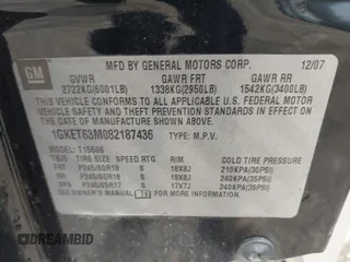 2008 GMC Envoy Denali with VIN 1GKET63M082187436, listed as a IAAI auction lot 41726422 with 195,918 mi miles. Bid and sale history available at carsss.com. Image 9.