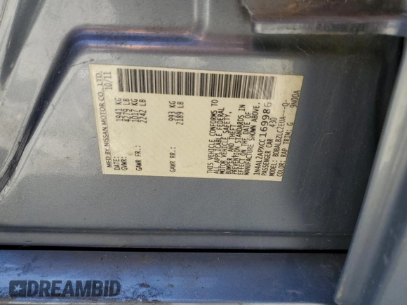2012 Nissan Altima S with VIN 1N4AL2APXCC169986, listed as a Copart auction lot 53660785 with 193,506 mi miles and Salvage Title. Bid and sale history available at DreamBid. Image 14.