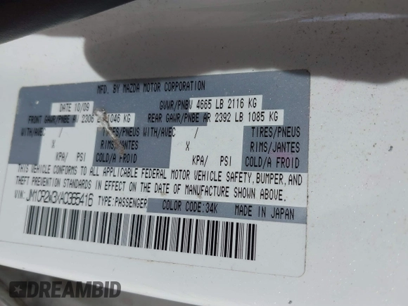 2010 Mazda 5 Sport with VIN JM1CR2W3XA0365416, listed as a IAAI auction lot 42798300 with 149,235 mi miles and . Bid and sale history available at DreamBid. Image 9.