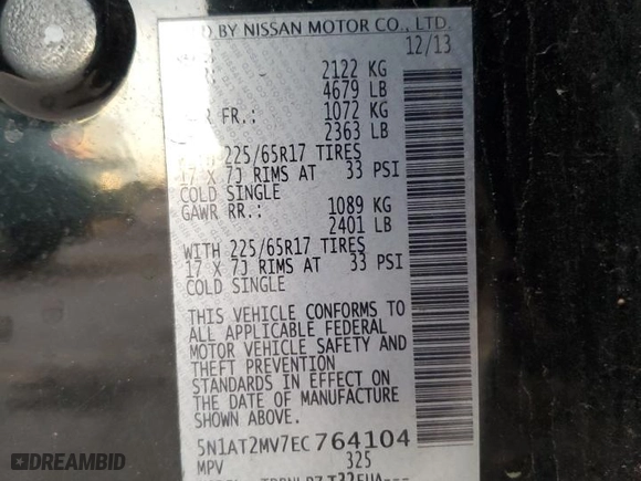 2014 Nissan Rogue SV with VIN 5N1AT2MV7EC764104, listed as a Copart auction lot 80967624 with 107,127 mi miles and Salvage Title. Bid and sale history available at carsss.com. Image 13.