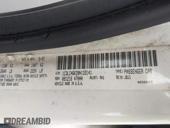 2008 Chrysler Sebring LX with VIN 1C3LC46K28N133141, listed as a IAAI auction lot 42341590 with 140,668 mi miles and . Bid and sale history available at DreamBid. Image 9.