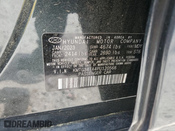 2023 Genesis G70 2.0T with VIN KMTG34TA4PU120566, listed as a Copart auction lot 53307455 with 31,933 mi miles and Salvage title. Bid and sale history available at DreamBid. Image 13.