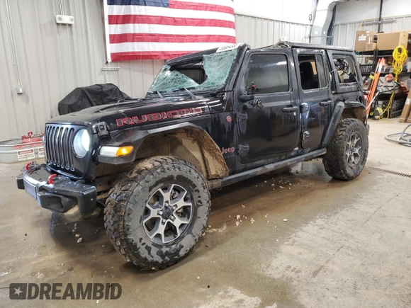 2018 Jeep Wrangler Unlimited Rubicon z VIN 1C4HJXFG0JW113054, wystawiony jako Copart lot #55884355 z przebiegiem Nie podano mil oraz Szkoda całkowita • Salvage title. Historia ofert i sprzedaży dostępna na DreamBid. Obrazek 1.