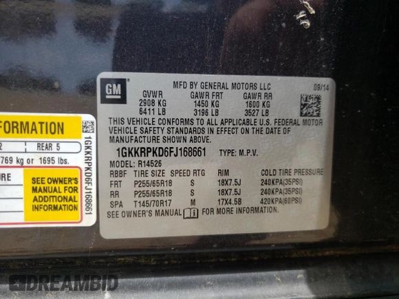 2015 GMC Acadia SLE с VIN 1GKKRPKD6FJ168661, выставлен на аукционе Copart как лот 57236435 с пробегом 177 382 миль миль и Списание • Salvage title. История ставок и продаж доступна на DreamBid. Изображение 13.