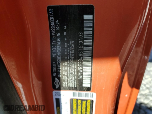 2005 MINI Convertible с VIN WMWRF33485TG10403, выставлен на аукционе Copart как лот 52459735 с пробегом 118 445 миль миль и Чистый • Clean title. История ставок и продаж доступна на DreamBid. Изображение 12.
