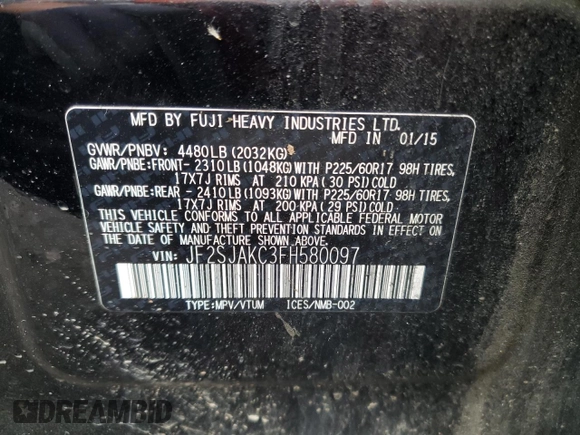 2015 Subaru Forester 2.5i Limited with VIN JF2SJAKC3FH580097, listed as a Copart auction lot 54243745 with 203,833 mi miles and Clean Title. Bid and sale history available at carsss.com. Image 13.
