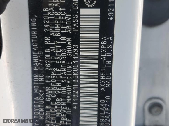 2019 Toyota Avalon Hybrid Limited with VIN 4T1B21FB6KU011593, listed as a Copart auction lot 88923235 with 16,335 mi miles and Salvage Title. Bid and sale history available at carsss.com. Image 12.