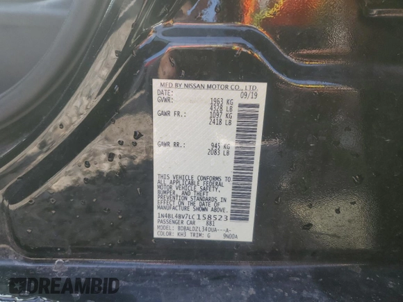 2020 Nissan Altima S with VIN 1N4BL4BV7LC158523, listed as a Copart auction lot 50547915 with 79,207 mi miles and Salvage Title. Bid and sale history available at carsss.com. Image 12.