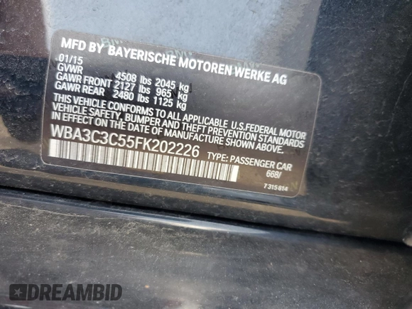 2015 BMW 3 Series 320i xDrive с VIN WBA3C3C55FK202226, выставлен на аукционе Copart как лот 60952825 с пробегом 112 142 миль миль и Списание • Salvage title. История ставок и продаж доступна на DreamBid. Изображение 12.