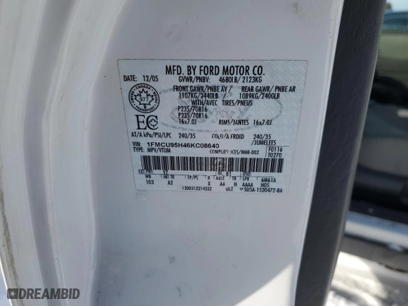 2006 Ford Escape Hybrid with VIN 1FMCU95H46KC08640, listed as a Copart auction lot 43151355 with 251,266 mi miles and Clean Title. Bid and sale history available at carsss.com. Image 13.