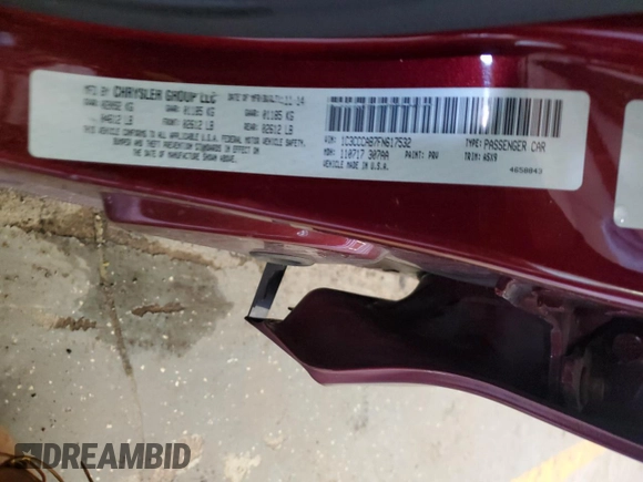 2015 Chrysler 200 Limited with VIN 1C3CCCAB7FN617532, listed as a Copart auction lot 49845165 with 114,584 mi miles and Clean title. Bid and sale history available at DreamBid. Image 12.