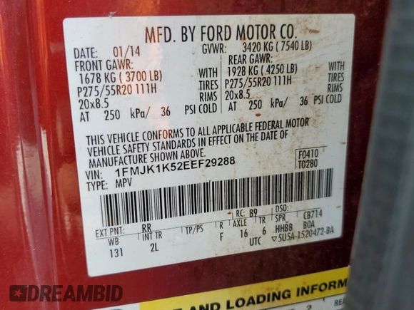 2014 Ford Expedition EL Limited with VIN 1FMJK1K52EEF29288, listed as a Copart auction lot 76174024 with 134,263 mi miles and Salvage Title. Bid and sale history available at carsss.com. Image 13.