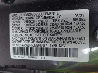 2021 Honda CR-V EX with VIN 7FARW2H56ME017687, listed as a IAAI auction lot 41653850 with 13,571 mi miles. Bid and sale history available at carsss.com. Image 9.