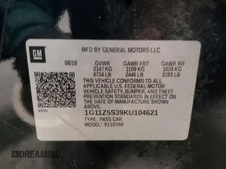 2019 Chevrolet Impala LT with VIN 1G11Z5S39KU104621, listed as a Copart auction lot 47588475 with 104,324 mi miles and Salvage Title. Bid and sale history available at DreamBid. Image 14.