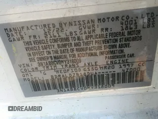 2022 Nissan Sentra SV with VIN 3N1AB8CV0NY318009, listed as a IAAI auction lot 41971398 with 66,722 mi miles and . Bid and sale history available at DreamBid. Image 9.