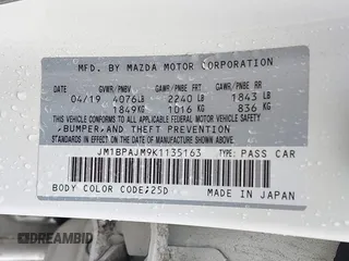 2019 Mazda 3 with VIN JM1BPAJM9K1135163, listed as a IAAI auction lot 42245512 with 39,978 mi miles and . Bid and sale history available at DreamBid. Image 9.