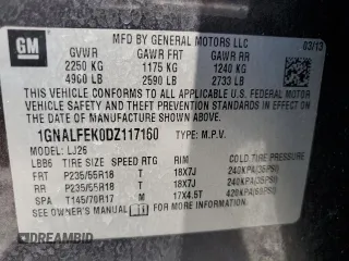 2013 Chevrolet Equinox LTZ with VIN 1GNALFEK0DZ117160, listed as a Copart auction lot 50607755 with 148,241 mi miles and Salvage Title. Bid and sale history available at carsss.com. Image 14.