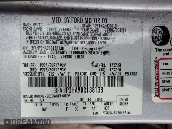 2011 Ford Fusion SE with VIN 3FAHP0HA9BR138138, listed as a Copart auction lot 51577195 with 160,940 mi miles and Salvage Title. Bid and sale history available at carsss.com. Image 15.