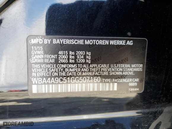 2016 BMW 4 Series 428i with VIN WBA4A9C51GG507160, listed as a Copart auction lot 49510665 with 113,626 mi miles and Salvage Title. Bid and sale history available at carsss.com. Image 12.