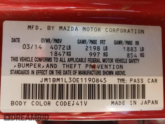 2014 Mazda 3 S Touring with VIN JM1BM1L30E1190845, listed as a Copart auction lot 85344714 with 123,775 mi miles and Salvage Title. Bid and sale history available at DreamBid. Image 14.
