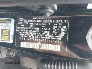 2014 Kia Sorento EX with VIN 5XYKUDA79EG431440, listed as a IAAI auction lot 41850576 with 103,758 mi miles. Bid and sale history available at carsss.com. Image 9.