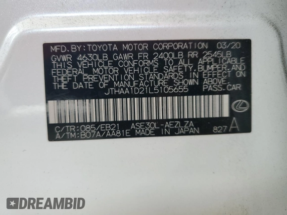 2020 Lexus IS 300 with VIN JTHAA1D21L5105655, listed as a Copart auction lot 79136904 with 47,111 mi miles and Non repairable. Bid and sale history available at DreamBid. Image 13.