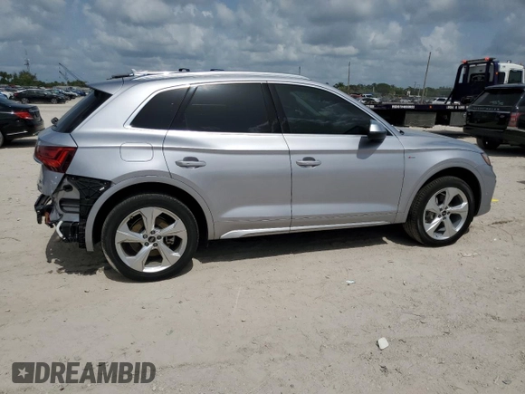 2023 Audi Q5 S line Prestige with VIN WA1FAAFY7P2061803, listed as a Copart auction lot 59907565 with 14,614 mi miles and Salvage title. Bid and sale history available at DreamBid. Image 3.