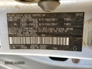 2021 Toyota 4Runner SR5 with VIN JTEMU5JRXM5923400, listed as a Copart auction lot 54572055 with Not provided miles and Non repairable. Bid and sale history available at DreamBid. Image 12.