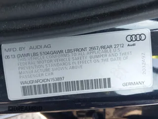 2013 Audi A6 Premium Plus with VIN WAUGFAFCXDN153897, listed as a IAAI auction lot 42622017 with 101,400 mi miles and . Bid and sale history available at DreamBid. Image 9.