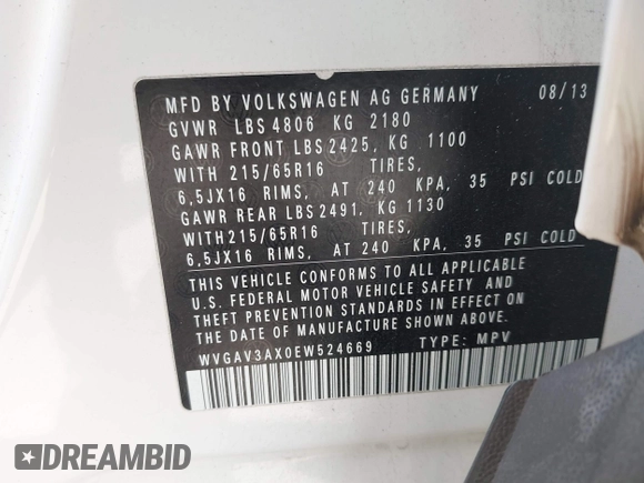 2014 Volkswagen Tiguan SEL with VIN WVGAV3AX0EW524669, listed as a IAAI auction lot 42289003 with 94,513 mi miles and . Bid and sale history available at DreamBid. Image 9.