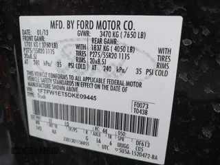 2013 Ford F-150 XL with VIN 1FTFW1ET5DKE09445, listed as a IAAI auction lot 41443231 with 88,904 mi miles and . Bid and sale history available at DreamBid. Image 9.