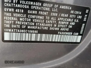 2014 Volkswagen Passat S z VIN 1VWAT7A36EC106565, wystawiony jako Copart lot #53965625 z przebiegiem 130 936 mil mil oraz Szkoda całkowita • Salvage title. Historia ofert i sprzedaży dostępna na DreamBid. Obrazek 12.
