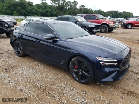 2023 Genesis G70 3.3T with VIN KMTG54TE1PU106024, listed as a Copart auction lot 70501604 with 24,470 mi miles and Salvage Title. Bid and sale history available at carsss.com. Image 4.