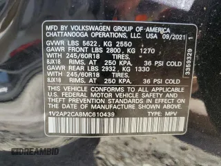 2021 Volkswagen Atlas S with VIN 1V2AP2CA8MC610439, listed as a Copart auction lot 81643654 with 39,514 mi miles and Salvage title. Bid and sale history available at DreamBid. Image 13.