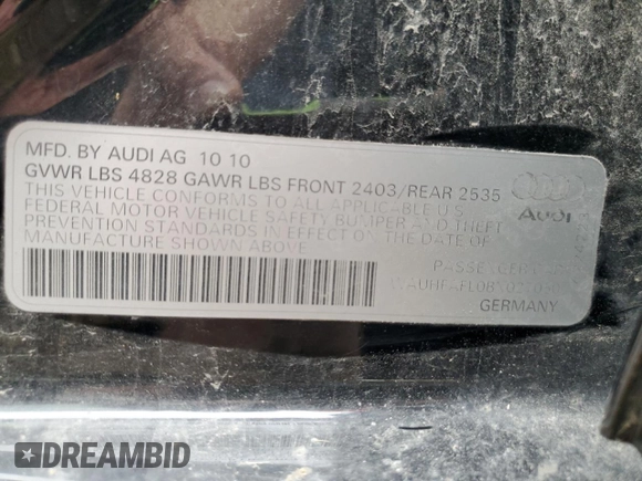 2011 Audi A4 2.0T Premium Plus with VIN WAUHFAFL0BN027050, listed as a Copart auction lot 43478465 with 83,594 mi miles and Salvage Title. Bid and sale history available at carsss.com. Image 13.