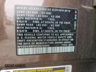 2012 Volkswagen Touareg Lux с VIN WVGEK9BPXCD012003, выставлен на аукционе Copart как лот 54910865 с пробегом 106 465 миль миль и Списание • Salvage title. История ставок и продаж доступна на DreamBid. Изображение 13.