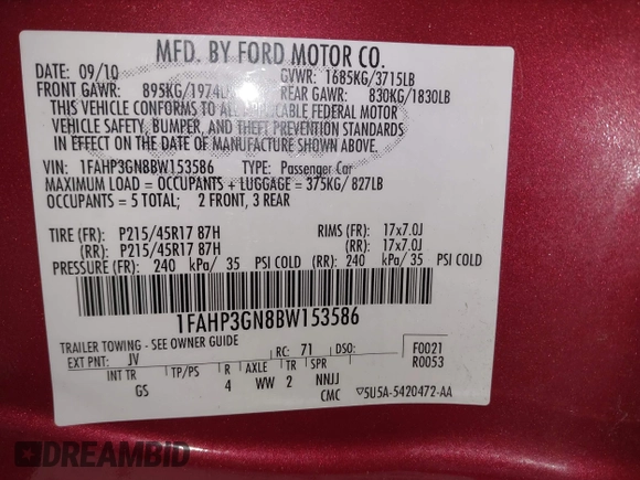 2011 Ford Focus SES with VIN 1FAHP3GN8BW153586, listed as a IAAI auction lot 41725469 with 150,201 mi miles. Bid and sale history available at carsss.com. Image 9.
