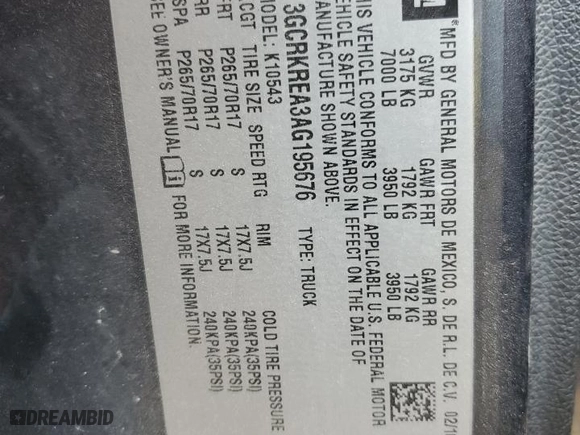 2010 Chevrolet Silverado 1500 LS with VIN 3GCRKREA3AG195676, listed as a Copart auction lot 42812375 with 108,797 mi miles and Salvage Title. Bid and sale history available at carsss.com. Image 12.