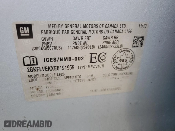 2014 GMC Terrain SLE with VIN 2GKFLVEKXE6191969, listed as a Copart auction lot 46912645 with 94,397 mi miles and Clean Title. Bid and sale history available at carsss.com. Image 16.