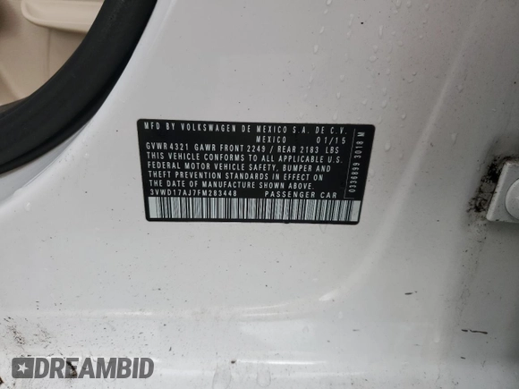 2015 Volkswagen Jetta SE с VIN 3VWD17AJ7FM283448, выставлен на аукционе Copart как лот 60910955 с пробегом 76 808 миль миль и Списание • Salvage title. История ставок и продаж доступна на DreamBid. Изображение 12.