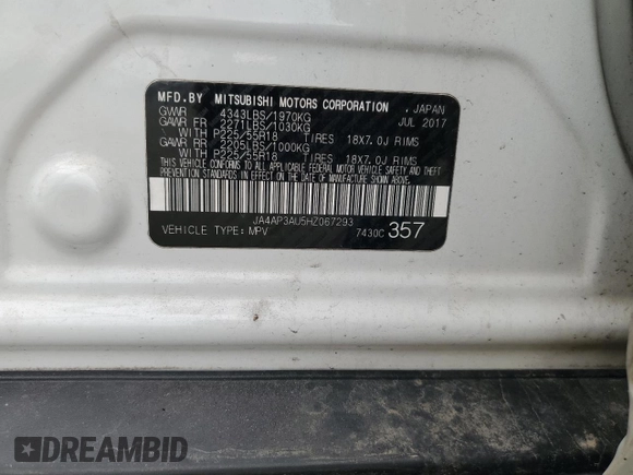 2017 Mitsubishi Outlander ES z VIN JA4AP3AU5HZ067293, wystawiony jako Copart lot #51061615 z przebiegiem 142 612 mil mil oraz Szkoda całkowita • Salvage title. Historia ofert i sprzedaży dostępna na DreamBid. Obrazek 16.