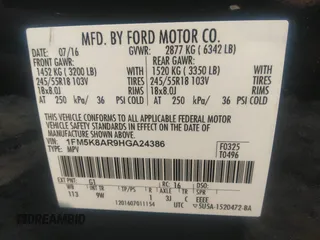 2017 Ford Police Interceptor Utility z VIN 1FM5K8AR9HGA24386, wystawiony jako IAAI lot #37197888 z przebiegiem 80 013 mil mil oraz . Historia ofert i sprzedaży dostępna na DreamBid. Obrazek 9.