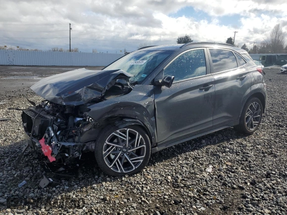 2023 Hyundai Kona N Line with VIN KM8K3CA31PU021562, listed as a Copart auction lot 47849535 with 12,428 mi miles and Salvage Title. Bid and sale history available at carsss.com. Image 1.
