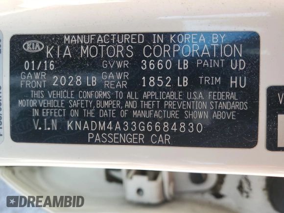 2016 Kia Rio LX with VIN KNADM4A33G6684830, listed as a Copart auction lot 50565905 with 86,738 mi miles and Salvage Title. Bid and sale history available at carsss.com. Image 12.